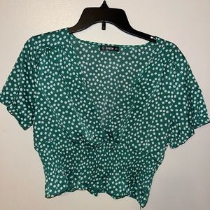 Green floral v-neck